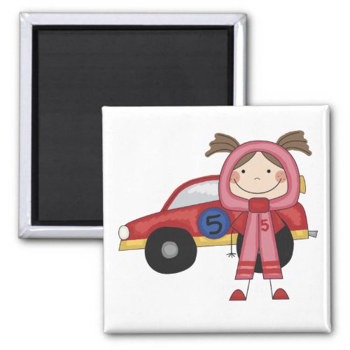 Stick  Figure Girl Race Car Driver Tshirts Magnet