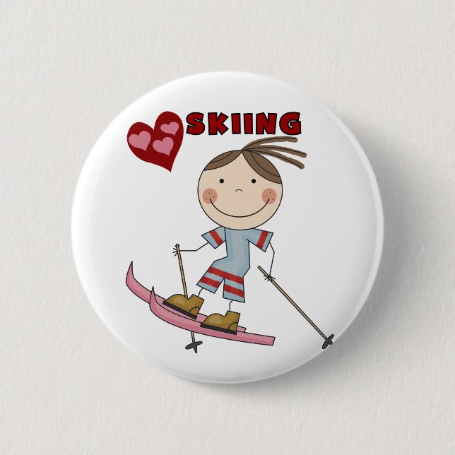 Stick Figure  Girl Skier Tshirts and Gifts Button (Front)