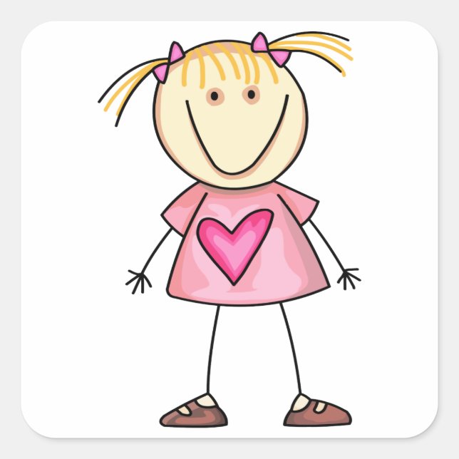 Stick Figure Girl Square Sticker (Front)