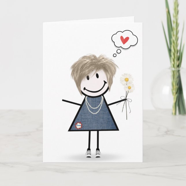Stick Figure Girl Thinking of You  Card (Front)