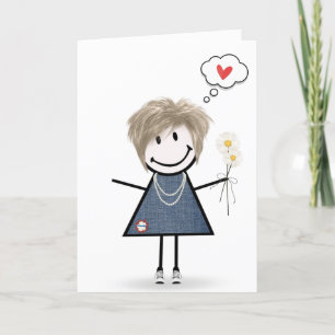Stick Figure Girl Thinking of You Card