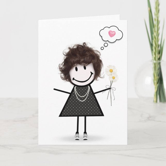 Stick Figure Girl Thinking of You Card (Front)
