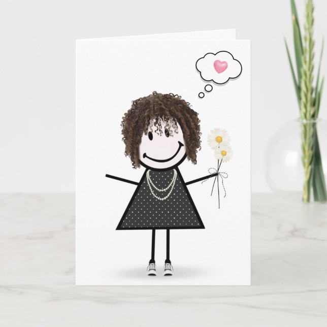 Stick Figure Girl Thinking of You Card (Front)