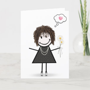 Stick Figure Girl Thinking of You Card