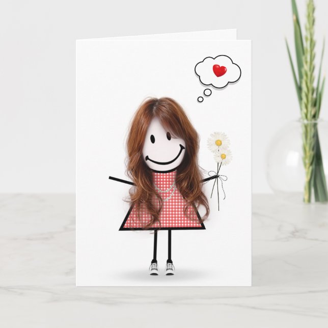 Stick Figure Girl Thinking of You  Card (Front)
