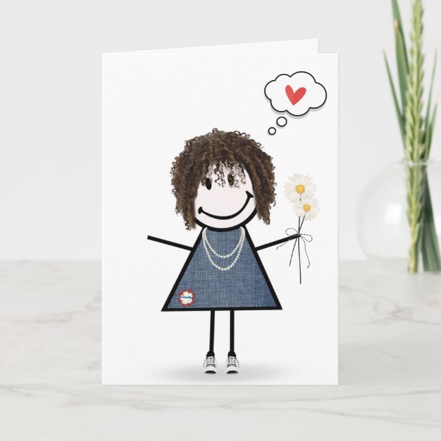 Stick Figure Girl Thinking of You  Card (Front)