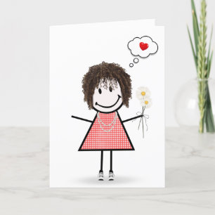 Stick Figure Girl Thinking of You Card