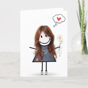Stick Figure Girl Thinking of You Card