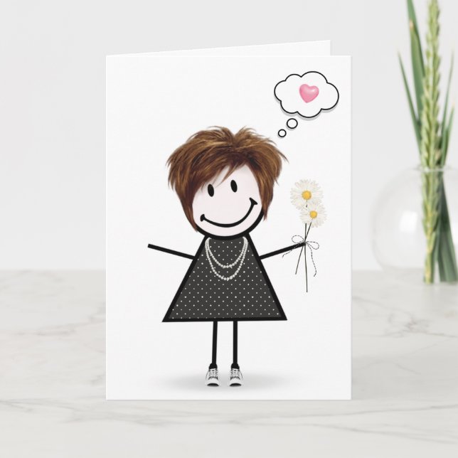 Stick Figure Girl Thinking of You Card (Front)