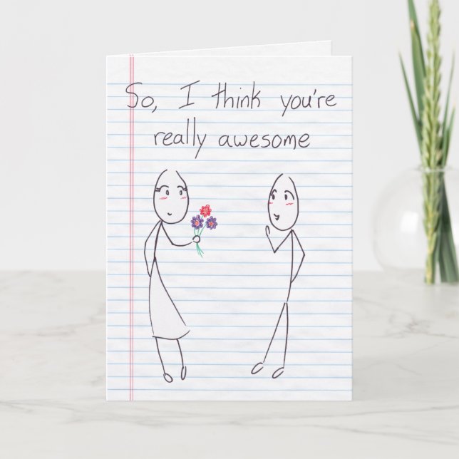 Stick Figure Girl to Boy Valentine Holiday Card (Front)