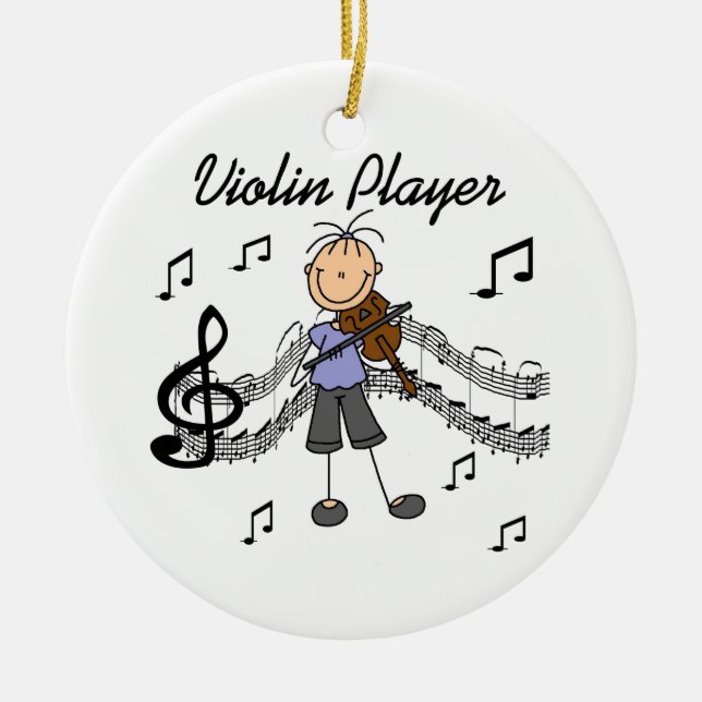 Stick Figure Girl Violin Player T-shirts and Gifts Ceramic Ornament (Front)