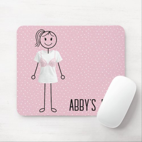 Stick Figure Girl Wearing Bra with Pink Ribbon Mouse Pad