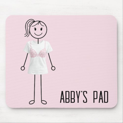 Stick Figure Girl Wearing Bra with Pink Ribbon Mouse Pad
