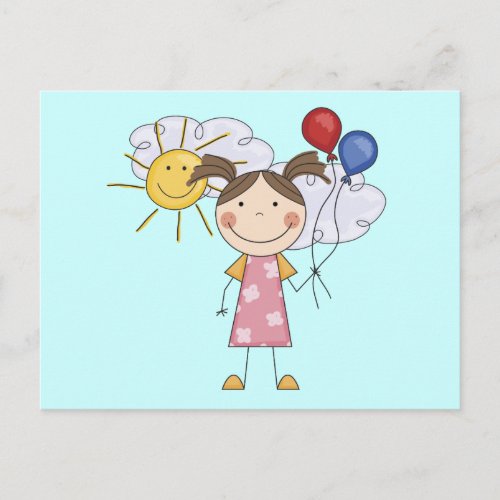 Stick Figure Girl with Balloons T_shirts and Gifts Postcard