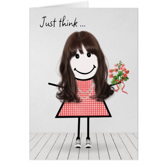 Stick Figure Girl with Birthday Bouquet (Front)