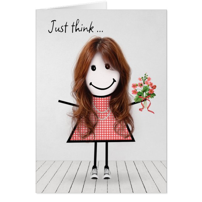 Stick Figure Girl with Birthday Bouquet (Front)