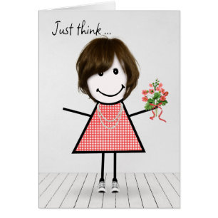 Stick Figure Girl with Birthday Bouquet Cards