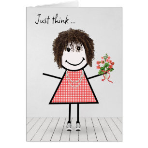 Stick Figure Girl with Birthday Bouquet Cards