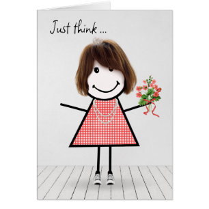 Stick Figure Girl with Birthday Bouquet Cards