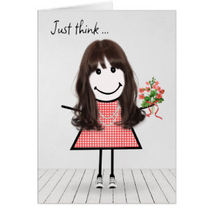 Stick Figure Girl with Birthday Bouquet Cards