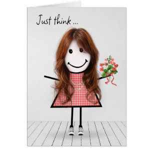 Stick Figure Girl with Birthday Bouquet Cards