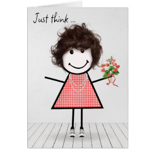 Stick Figure Girl with Birthday Bouquet Cards