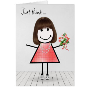 Stick Figure Girl with Birthday Bouquet Cards