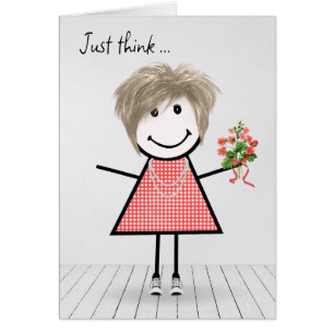 Stick Figure Girl with Birthday Bouquet Cards