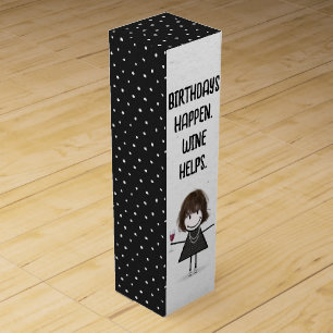 Stick Figure Girl with Birthday Wine  Box
