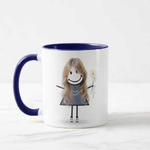 Stick Figure Girl with Daisies and Quote Mug