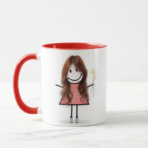 Stick Figure Girl with Daisies and Quote Mug
