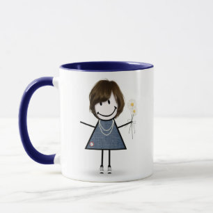 Stick Figure Girl with Daisies and Quote Mug