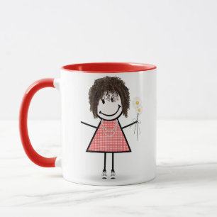 Stick Figure Girl with Daisies and Quote Mug