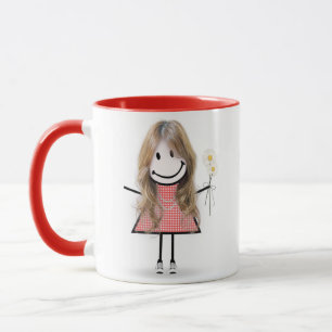 Stick Figure Girl with Daisies and Quote Mug
