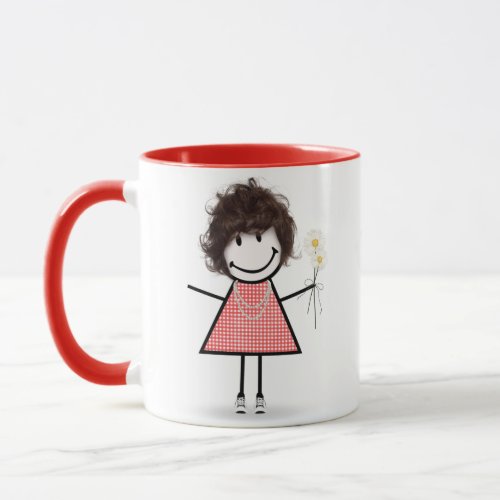 Stick Figure Girl with Daisies and Quote   Mug