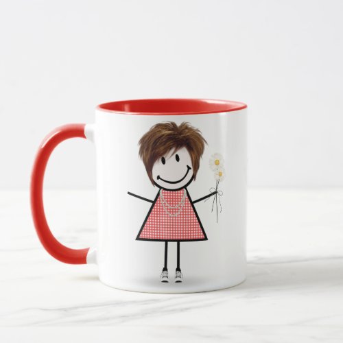 Stick Figure Girl with Daisies and Quote Mug