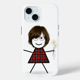 Stick Figure Girl with Daisies iPhone 15 Case