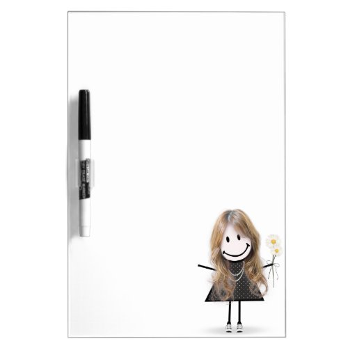 Stick Figure Girl with Daisies Dry Erase Board