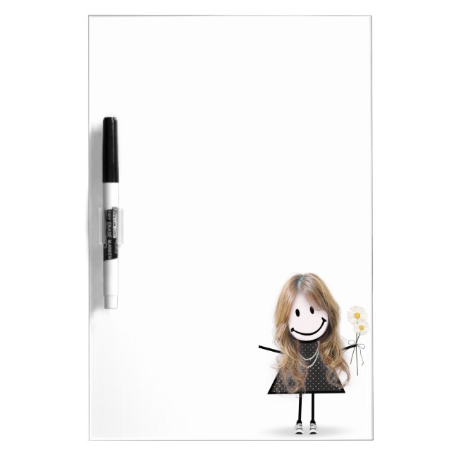 Stick Figure Girl with Daisies Dry Erase Board (Front)