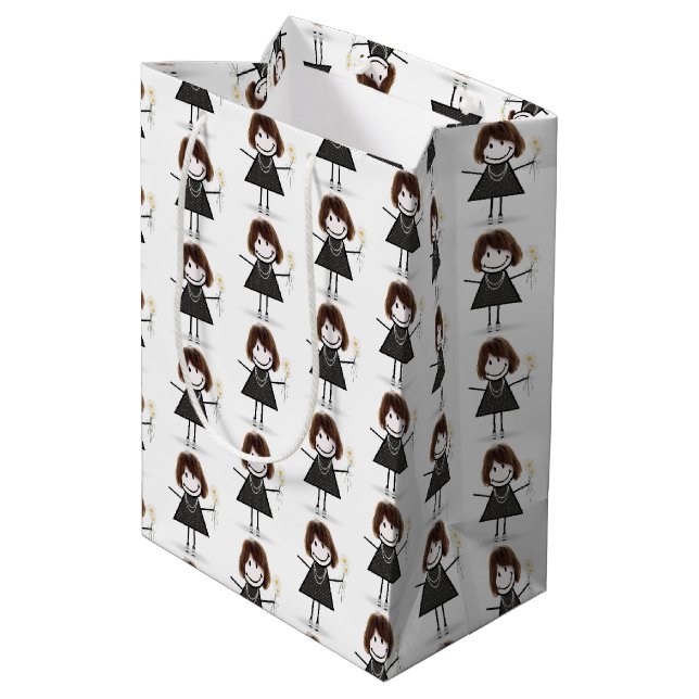 Stick Figure Girl With Daisies   Medium Gift Bag (Back Angled)
