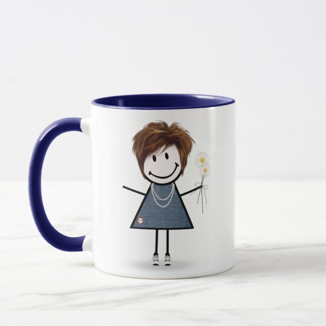 Stick Figure Girl with Daisies Mug (Left)