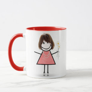 Stick Figure Girl with Daisies Mug