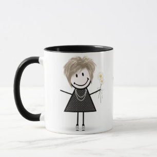Stick Figure Girl with Daisies Mug