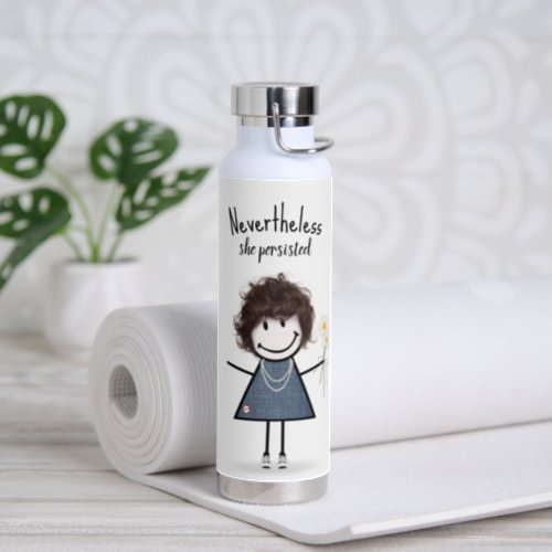 Stick Figure Girl with Daisies Water Bottle