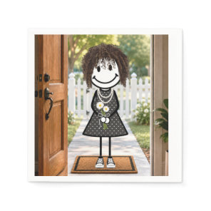 Stick Figure Girl with Daisy Bouquet Napkins
