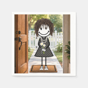 Stick Figure Girl with Daisy Bouquet Napkins