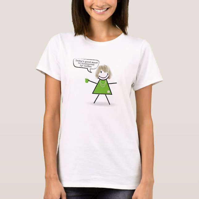 Stick Figure Girl With Green Coffee Mug  T-Shirt (Front)