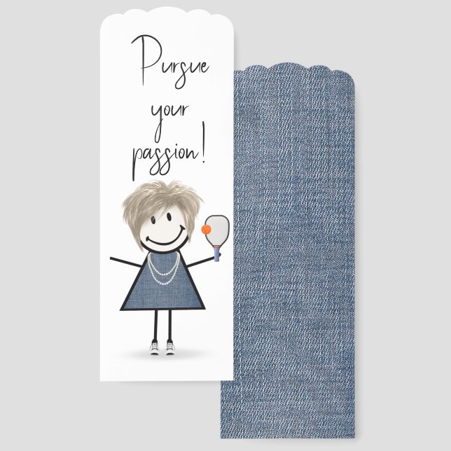 Stick Figure Girl with Pickleball Paddle Bookmarks (Front & Back)