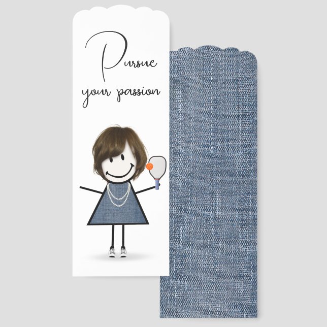 Stick Figure Girl with Pickleball Paddle Bookmarks (Front & Back)
