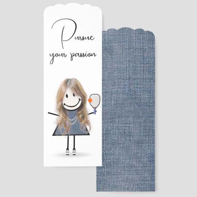 Stick Figure Girl with Pickleball Paddle Bookmarks (Front & Back)